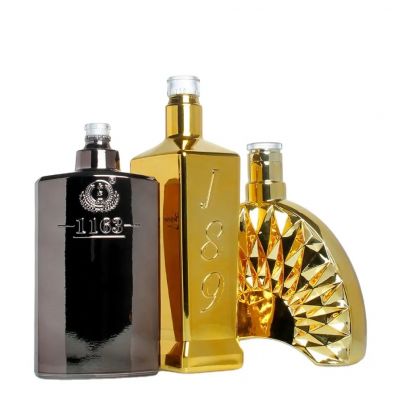 electroplated round liquor glass bottle Champagne Spirits Whiskey Vodka Brandy can be hot stamped glass bottles