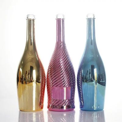 Customized Colorful Personalised Gold Blue Pink Green UV Printing Bottle 750 ml Champagne Glass Bottle
