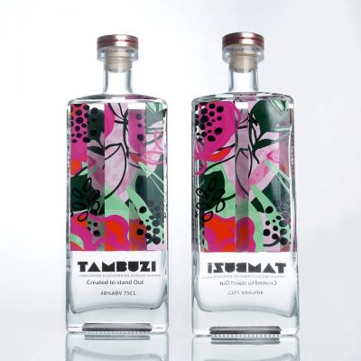 Customized double side decals gin whisky spirit brandy liquor super flint liquor vodka glass bottle