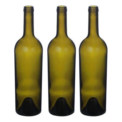 Wholesale Empty Antique Green Glass Wine Bottle 750ml Merlots Glass Red Wine Bottle
