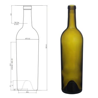 Wholesale Empty Glass Bottle Cork Finished Bordeaux Wine Bottles