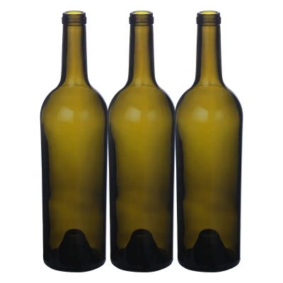 Wholesale 750ml round antique green empty glass bottle wine bottles