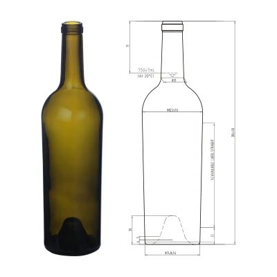 Factory custom 750ml bordeaux bottles antique green empty wine bottle