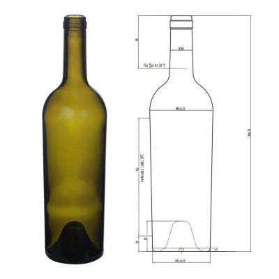 Hot selling antique green 750ml bordeaux glass bottles cabernets wine bottle