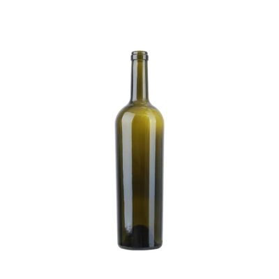 750ml Wholesale Empty Glass Bottles Customized Antique Green Round Cork Cap Bordeaux Wine Bottle