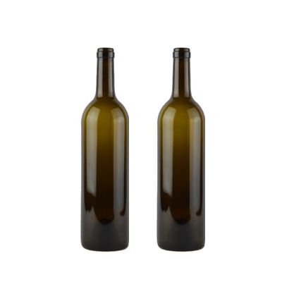 Wholesale 750ml Round Shape Glass Bottle Customized Green Bordeaux Empty Wine Bottles