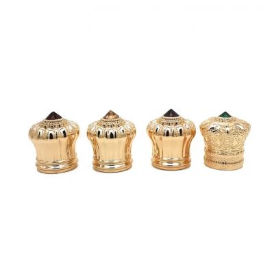 Custom Design Luxury Gold Lids Metal Zinc Alloy Crown Perfume Bottle Cap with Stone