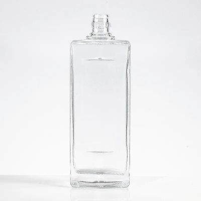Customized square clear flint glass liquor bottle spirit flat shoulder tequila 750ml empty vodka rum with screw cap