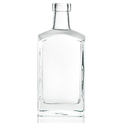 Wholesale super flint glass square 375ml 500ml 700ml liquor bottle spirit whisky vodka gin tequila cork top custom label decal