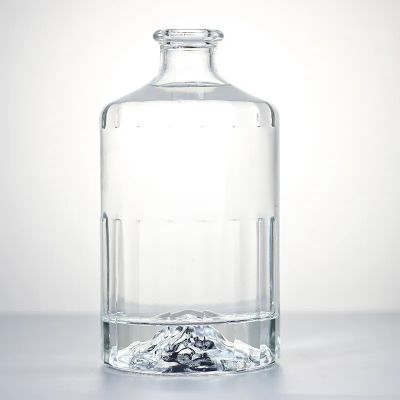 Custom Round Shape 750ml Glass Spirit Bottle Gin Liquor Whisky Rum Gin Tequila Vodka Glass Bottle With Mountain Bottom