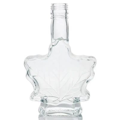 50ml 100ml 250ml Small Capacity Clear Maple Leaf Glass Bottle With Aluminum Cap