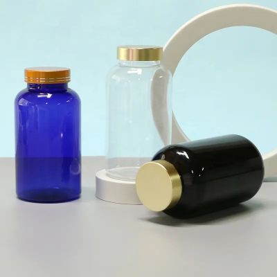 in stock plastic black blue clear bottle pills tablets healthcare container empty supplement jars with screen printing lid