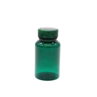 150ml dark green PET plastic capsule bottle healthcare products pills tablets bottle straight round bottle with flip top lid
