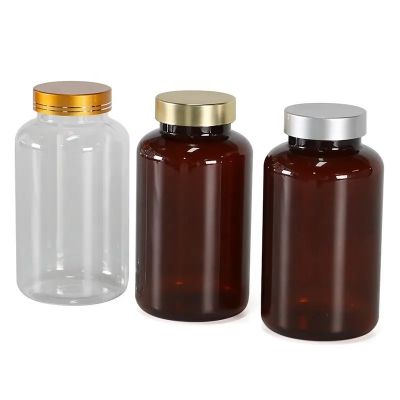 clear amber empty capsule bottle PET pills tablets vitamin bottles healthcare packaging with screen printed