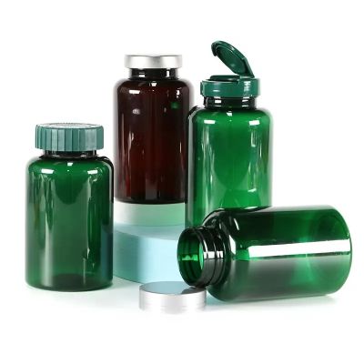 green amber pet empty plastic vitamin bottle healthcare supplement bottles for pills tablets with different cap