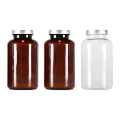 Custom 500cc amber transparent capsule packaging bottle printed text paste product powder, pill container