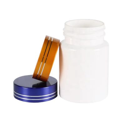 pet white plastic vitamin pills bottle electroplated golden cap supplement packaging jars capsule tablets with special craft
