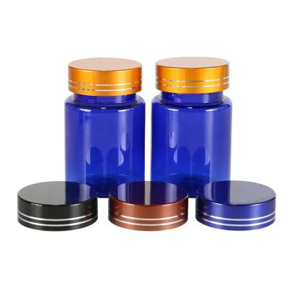 80ml blue plastic capsule bottle tablets pill container with gold cap blue tablets calcium supplement jars