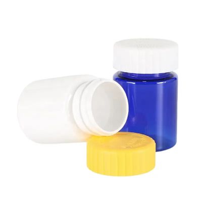white blue pet plastic tablet pills bottle custom vitamin storage wholesale capsule jars with screw cap