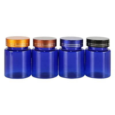 80ml hot selling plastic calcium bottles capsules tablets container protein jar blue white powder bottles with screw cap