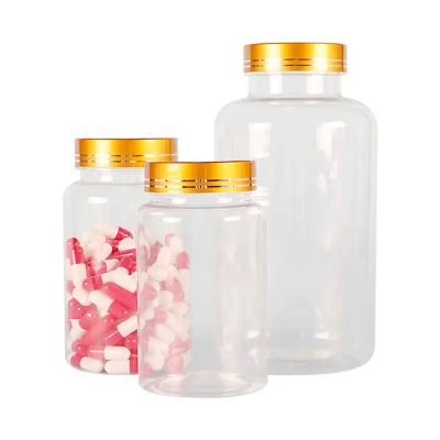 Promotional PET plastic tablets pills bottle 300ml 500ml 750ml clear cap for protein powder container