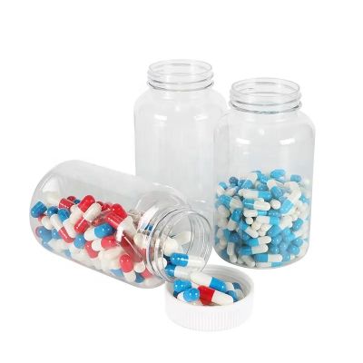 reasonable price PET plastic pill bottle 400ml transparent capsules tablets bottle empty pill bottle with blue lid
