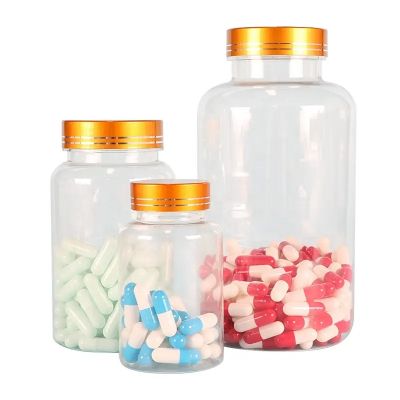 60ml 150ml 250ml 300ml 500ml hot selling PET capsule pill bottle plastic bottle jar containers with metallic cap