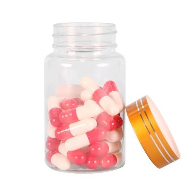 100ml Round Plastic PET Empty Capsules Tablets Bottle Vitamin Healthcare Supplements Container With Golden Cover