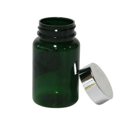 dark green 120ml plastic capsule bottle pills healthcare supplement container with silvery cover