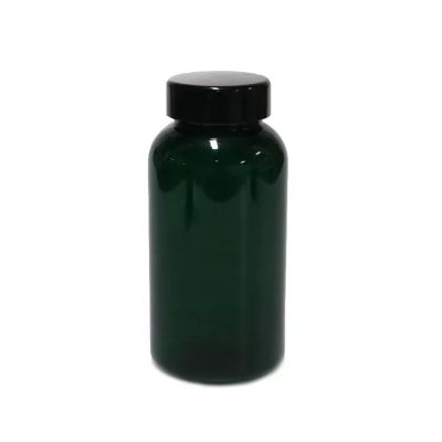 200ml lightproof green empty plastic bottle pet capsules pills containers with silvery golden metal cap