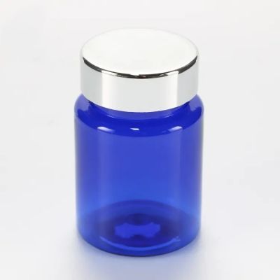 40ml 100ml 200ml Blue Plastic Pet Capsule Bottle With Metal Cap