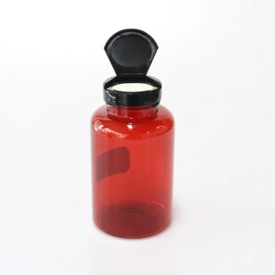 Wholesale 150ml Red Plastic Pet Bottle For Tablets Pills Capsule Candies Packaging With Flip Lid