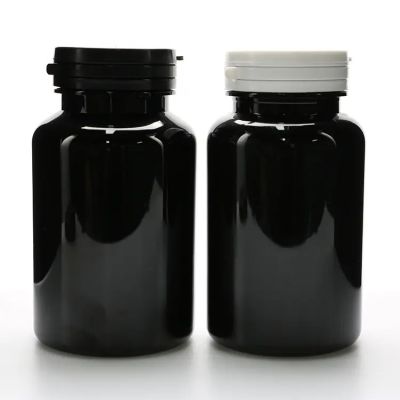 Plastic Black Pet Jar Empty Pill Container Capsule Packing Bottle With White Flip Top Cap