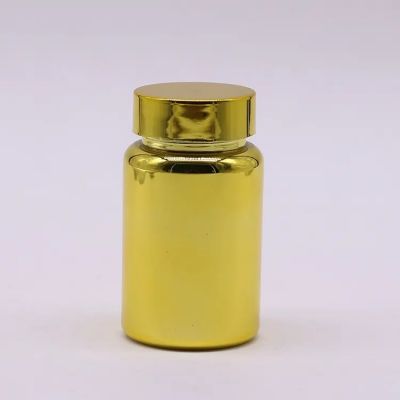 120ml 150ml 200ml Empty Pet Pill Capsule Luxury Vitamin C Electroplated Golden Color Pills Bottles