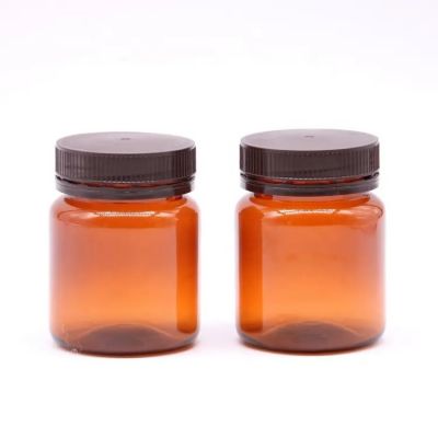 50ml 100ml 150ml 200ml Plastic Small Empty Square Round Wide Mouth Amber Syrup Liquid Dispenser Pet Bottle