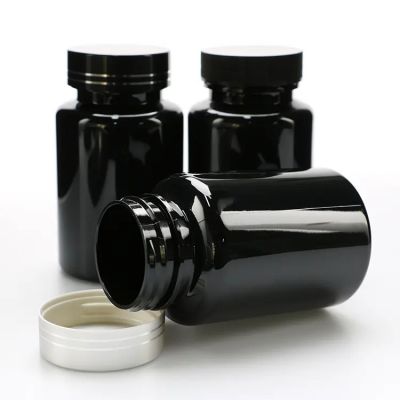 matte black HDPE PET plastic pill bottles reasonable price packaging plastic bottle with golden screw cap