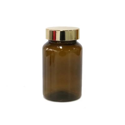 150ml Amber Glass Pill Food Storage Container Supplement Bottles With Aluminum Gold Lid