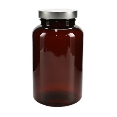 Clear Amber Brown Pet 150ml 250ml 300ml 500ml Pill Capsules Vatimin Bottles With Metal Cap