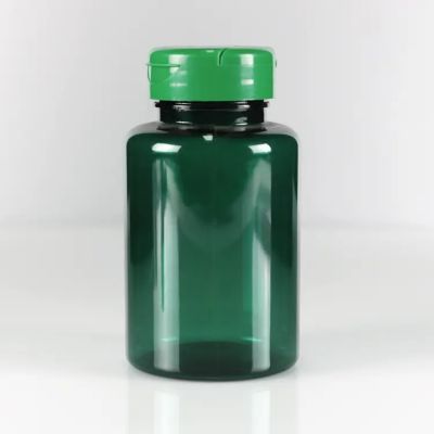 Empty Round green Pe Capsules Tablets Plastic Bottle 60ml 80ml Pill Bottle With Easy Pull Off Lid/flip Over Caps For Medicine