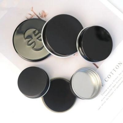 Custom Aluminum Black Screw Cap Lids Closures For Cosmetic Packaging Plastic Glass Bottle Engraved Logo