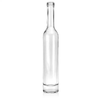 350ml capacity Flask Long Neck Tall Slender Customized Vodka Rum Whisky Spirits Glass Bottle with Cork
