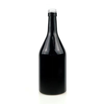 500ml 700ml 1000ml drinking embossment black coloured glass bottles for vodka whisky rum gin