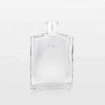 750ml Flat Glass Bottle Flat Square Shape Liquor Bottles With Cork for Gin Brandy