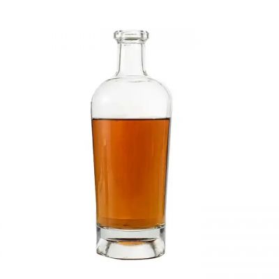 Hot selling Wholesale Customized 750ml Round Whiskey Vodka Rum Spirits Alcohol Glass Bottle with cork stopper