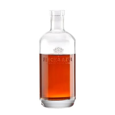 500ml 750ml circular transparent printed spirit empty glass bottle with cork stopper