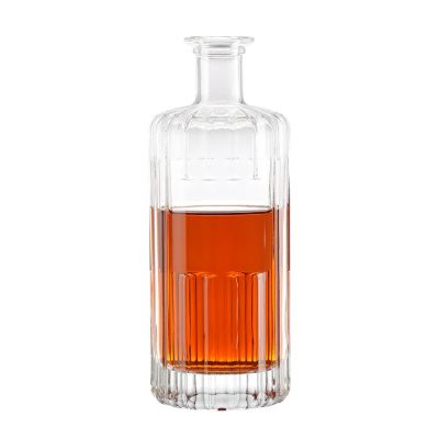 Customized logo 750ml clear engraved empty cork stopper cap rum whiskey gin spirits glass bottle