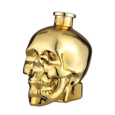 Skull Shape Glass Bottles Golden Electroplate High Quality Luxury Wine Gold Juice Bottles Customized Logo Beer Bottle Beverage