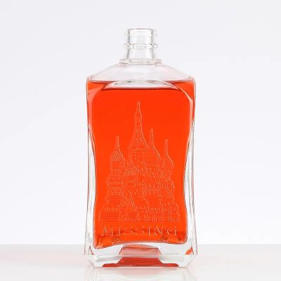 750ml Clear Embossed Bottle Glass 700ml Square Glass Bottle For Spirits