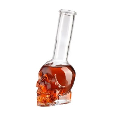 Long neck Skull shaped glass wine bottle creative glass bottles With lid Empty Gin Glass Bottles for Sale
