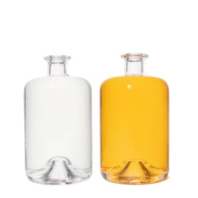 Alcohol Storage Round Empty Flint Glass Liquor Whisky Vodka Tequila Bottle Transparent 700ml 750ml With Cork Lid